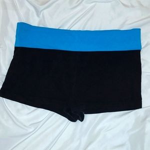Black and Blue Foldover Yoga Shorts
